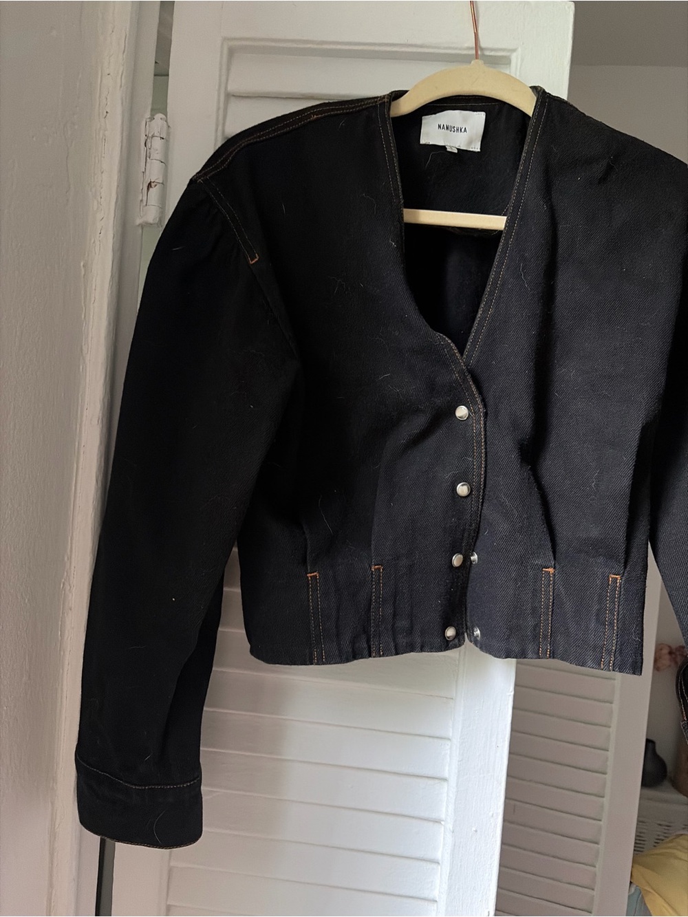 Nanushka Black Denim Cropped Button Jacket
